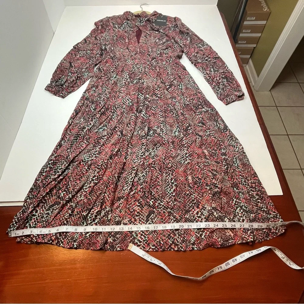 NICHOLAS Eleanor‎ Cross Neck Keyhole Gathered Printed Midi Dress SZ 10 NEW *FLAW - Picture 10 of 16